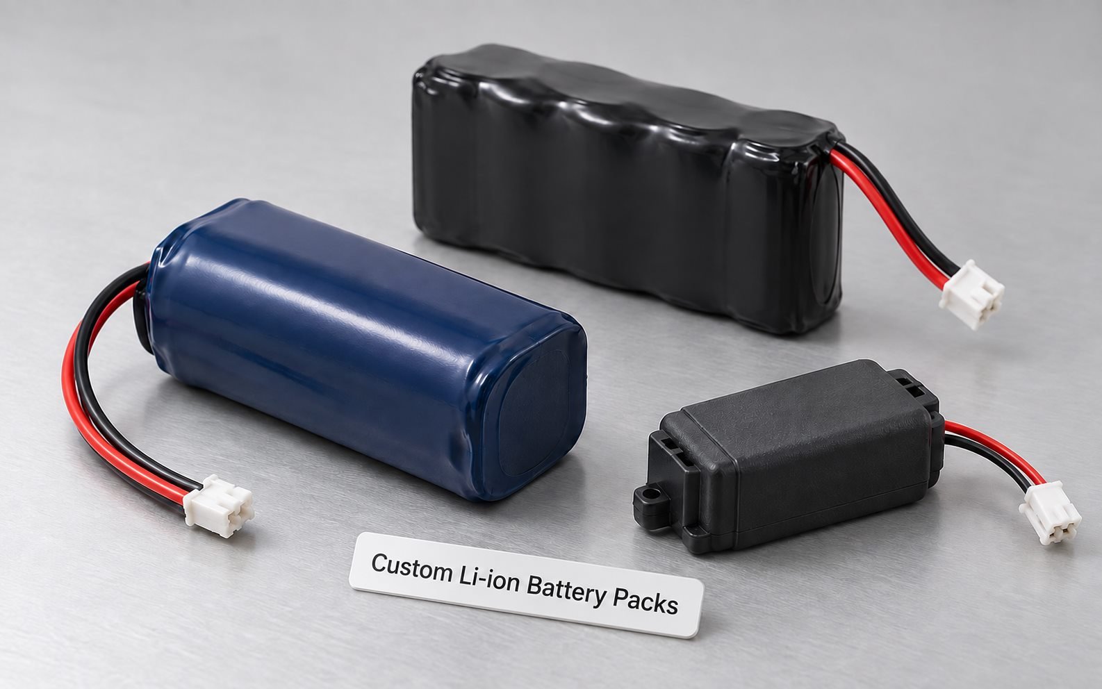 Custom lithium battery pack family on a white background